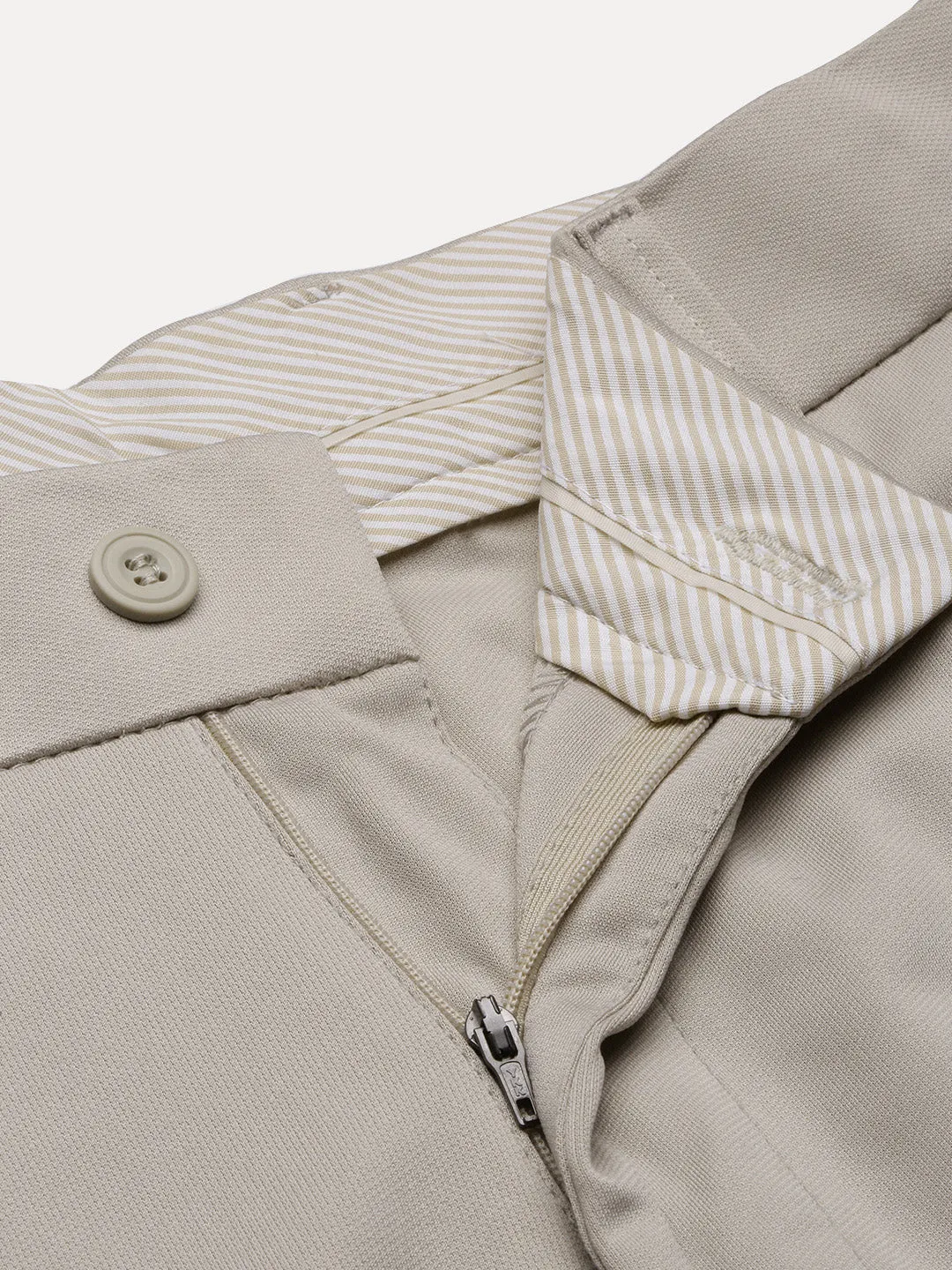 Men Beige Solid Formal Trousers