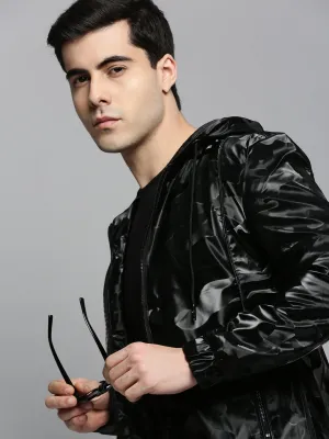 Men Black Camouflage Biker Jacket