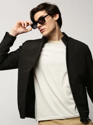 Men Black Crop Bomber Jacket