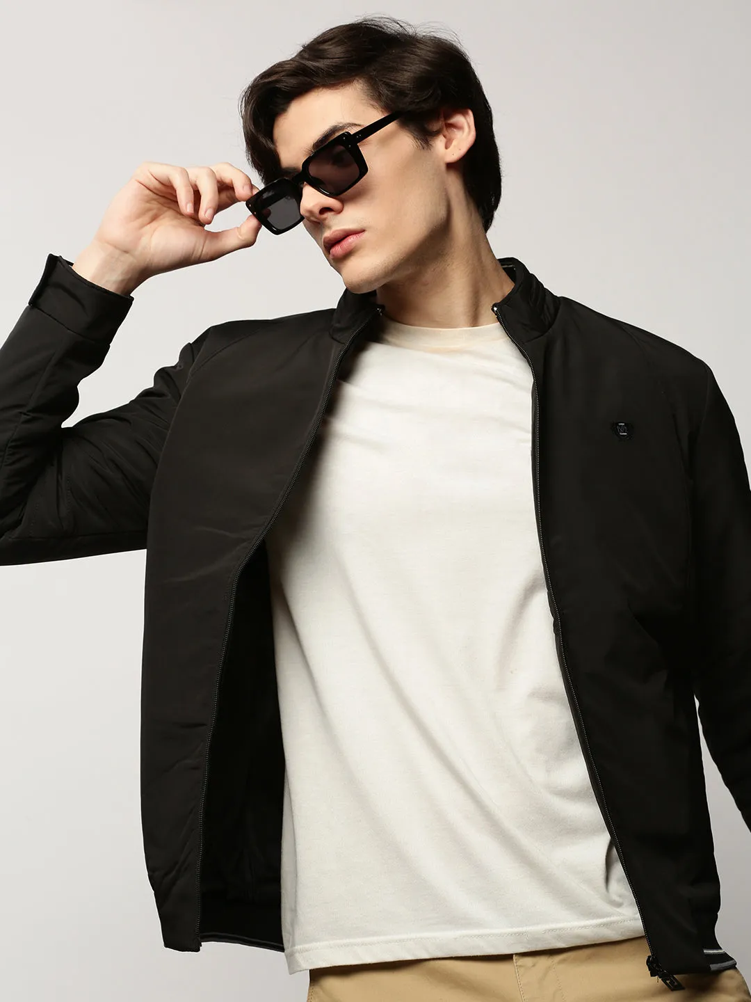 Men Black Crop Bomber Jacket
