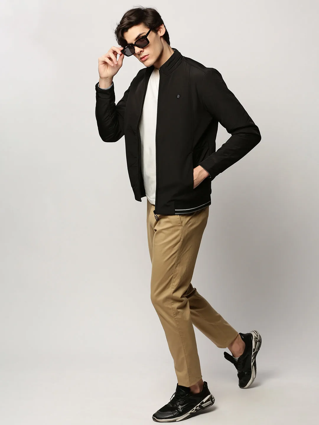 Men Black Crop Bomber Jacket