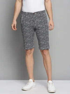 Men Black Floral Printed Cotton Knee Length Shorts