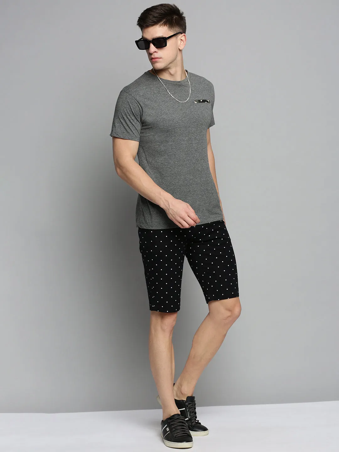 Men Black Printed Cotton Chino Shorts