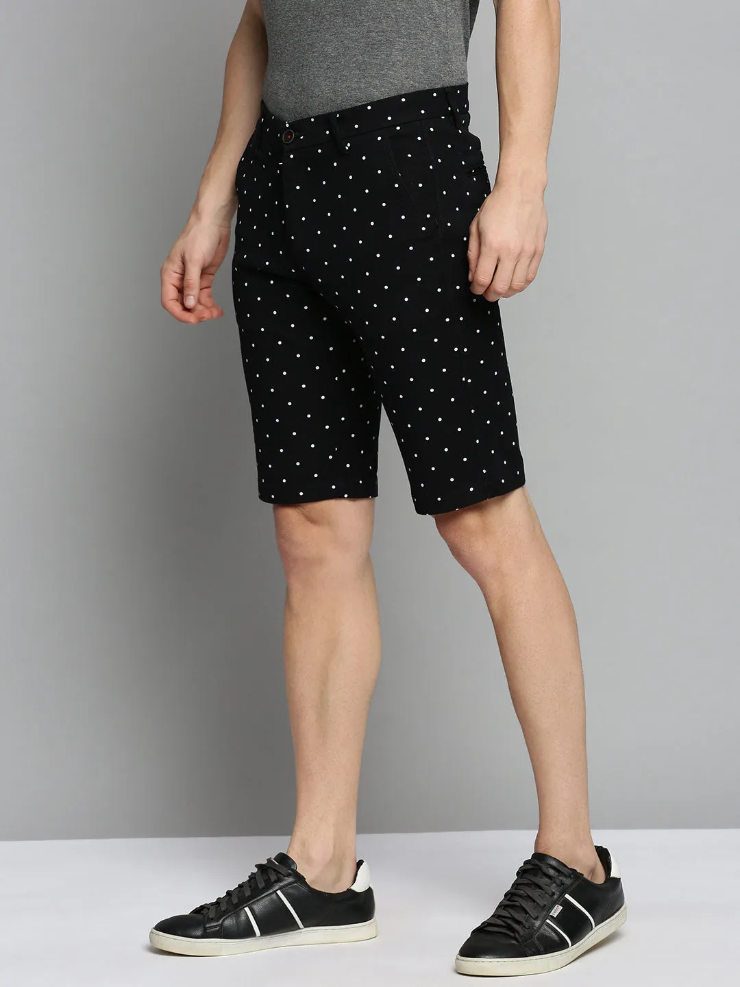 Men Black Printed Cotton Chino Shorts