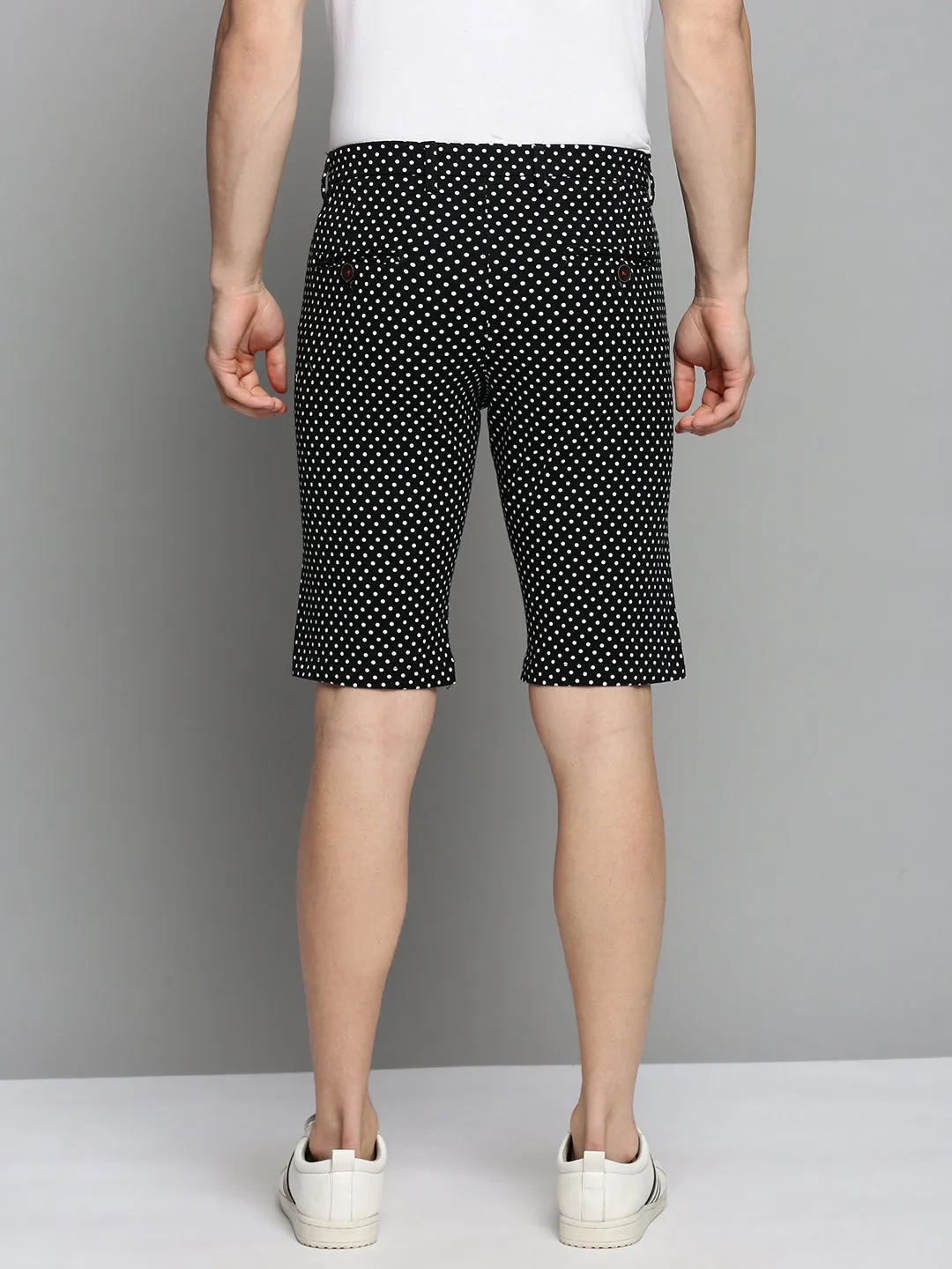 Men Black Printed Cotton Knee Length Regular Fit Shorts