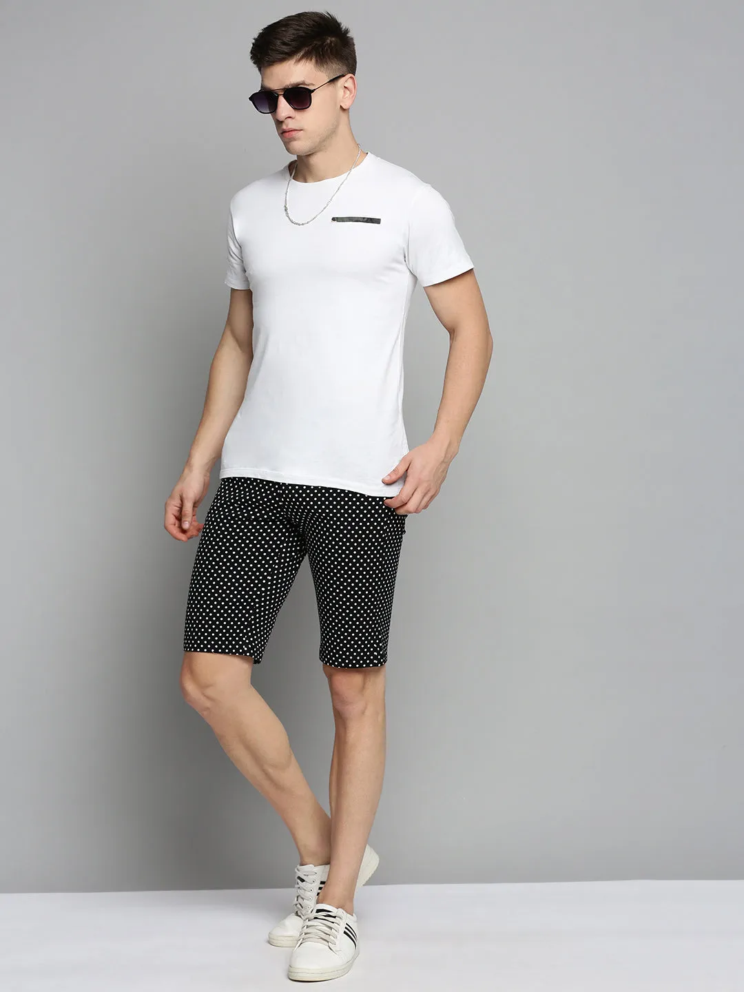 Men Black Printed Cotton Knee Length Regular Fit Shorts