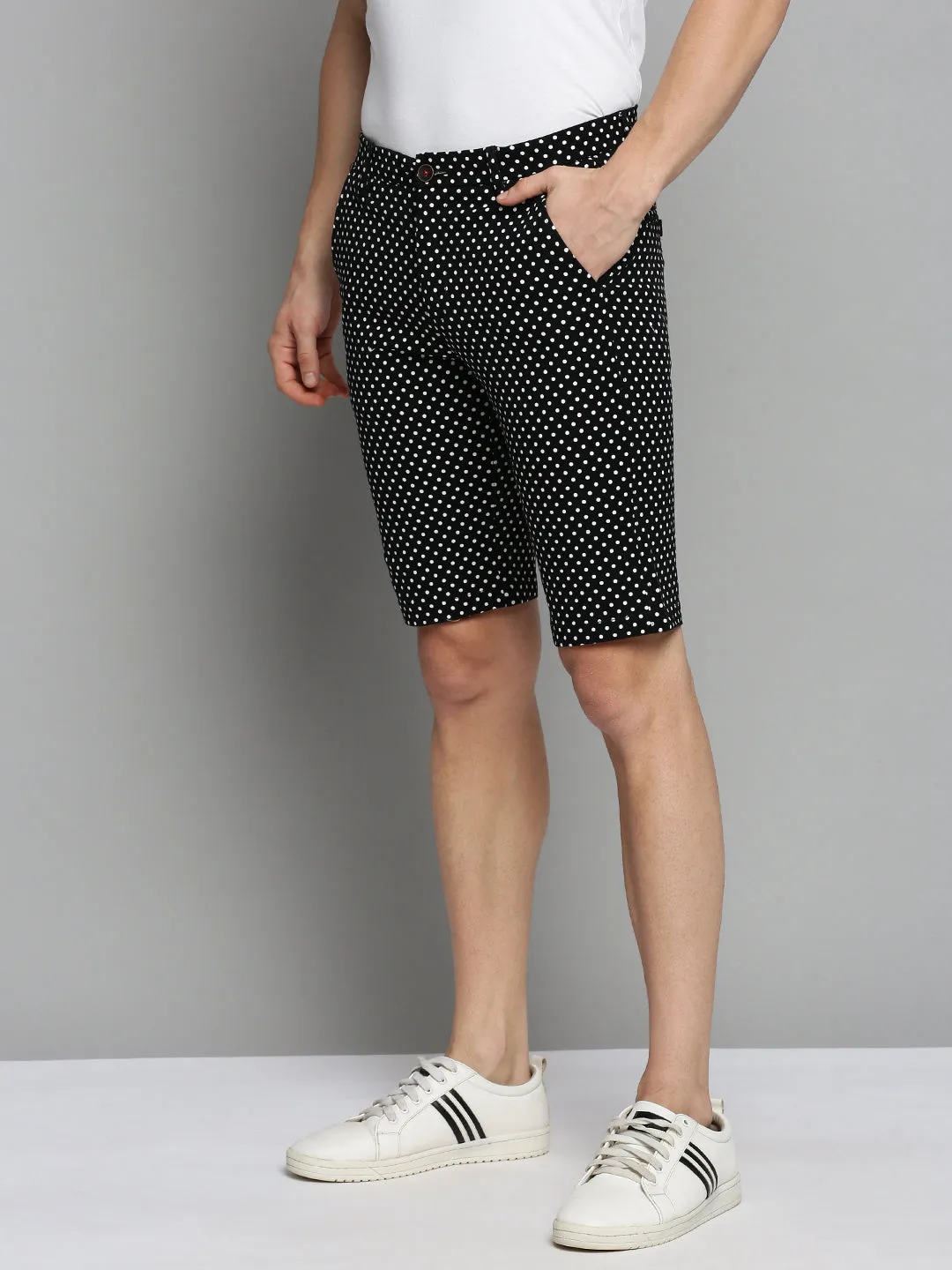 Men Black Printed Cotton Knee Length Regular Fit Shorts