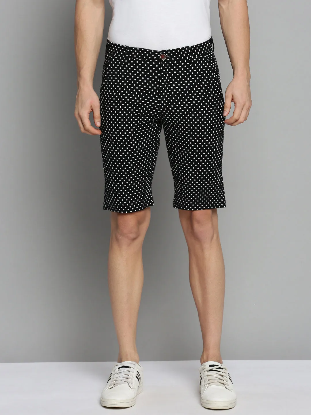 Men Black Printed Cotton Knee Length Regular Fit Shorts