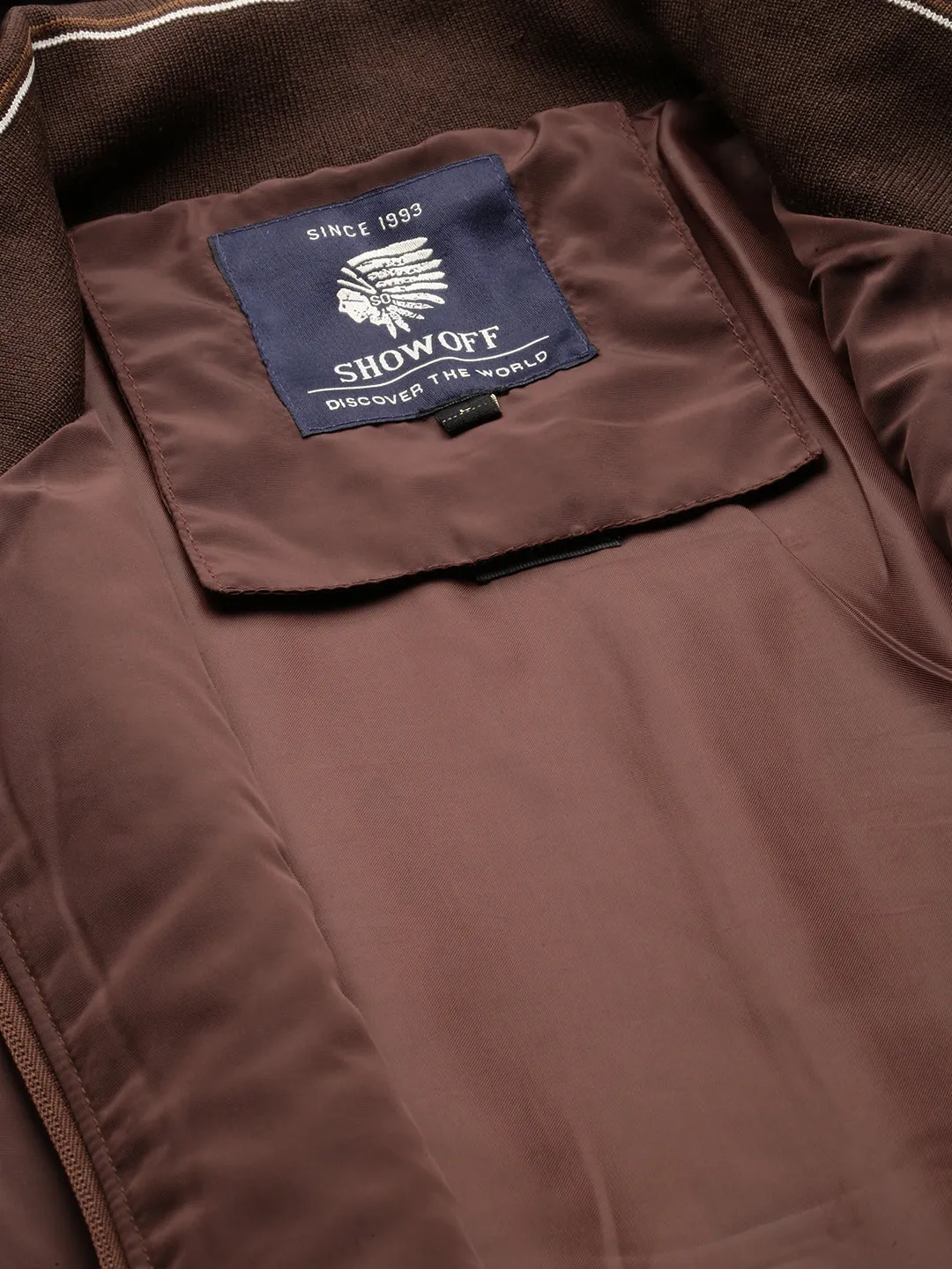Men Brown Mock Collar Bomber Jacket