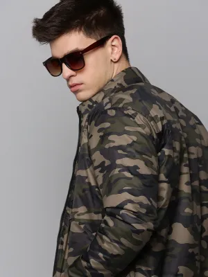 Men Green Camouflage Bomber Jacket