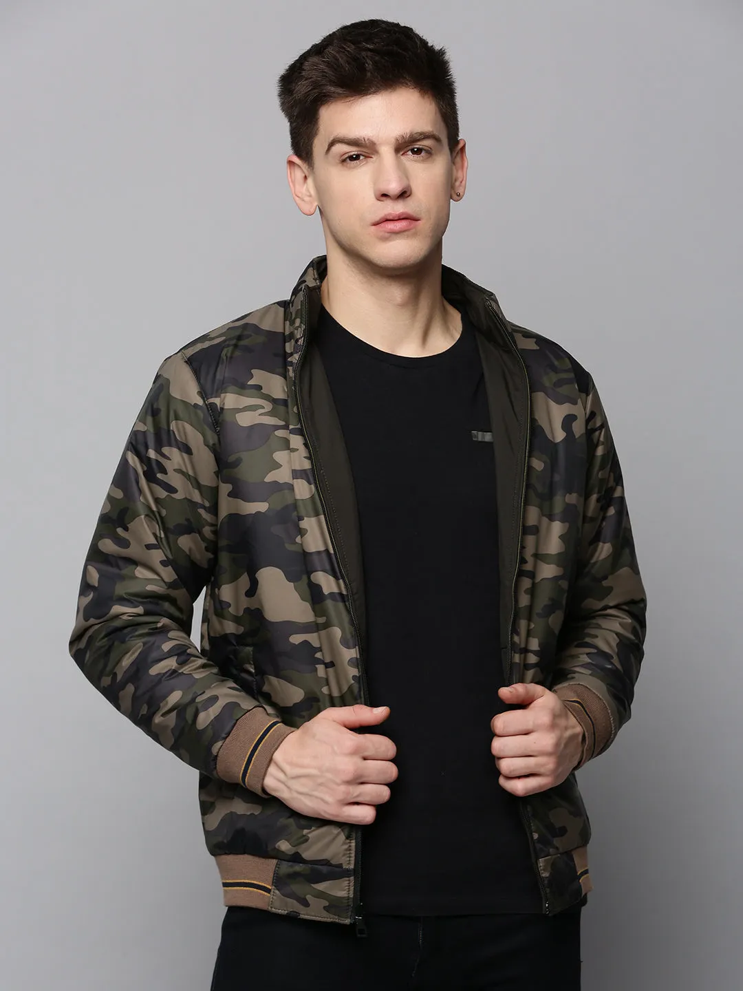 Men Green Camouflage Bomber Jacket