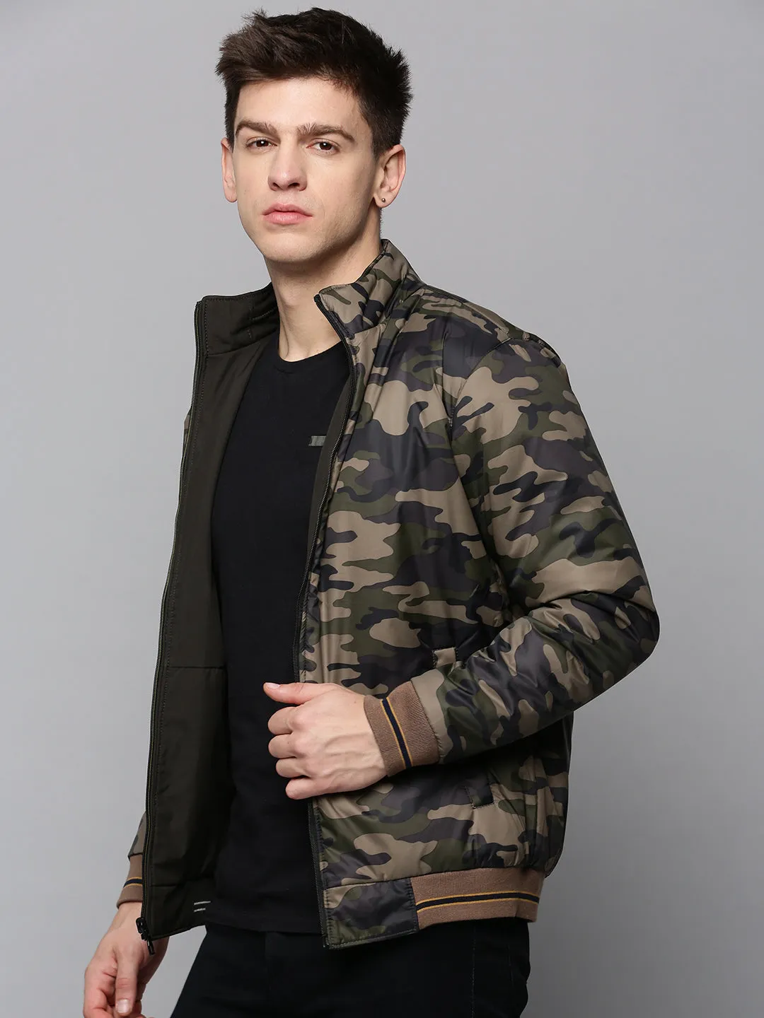 Men Green Camouflage Bomber Jacket