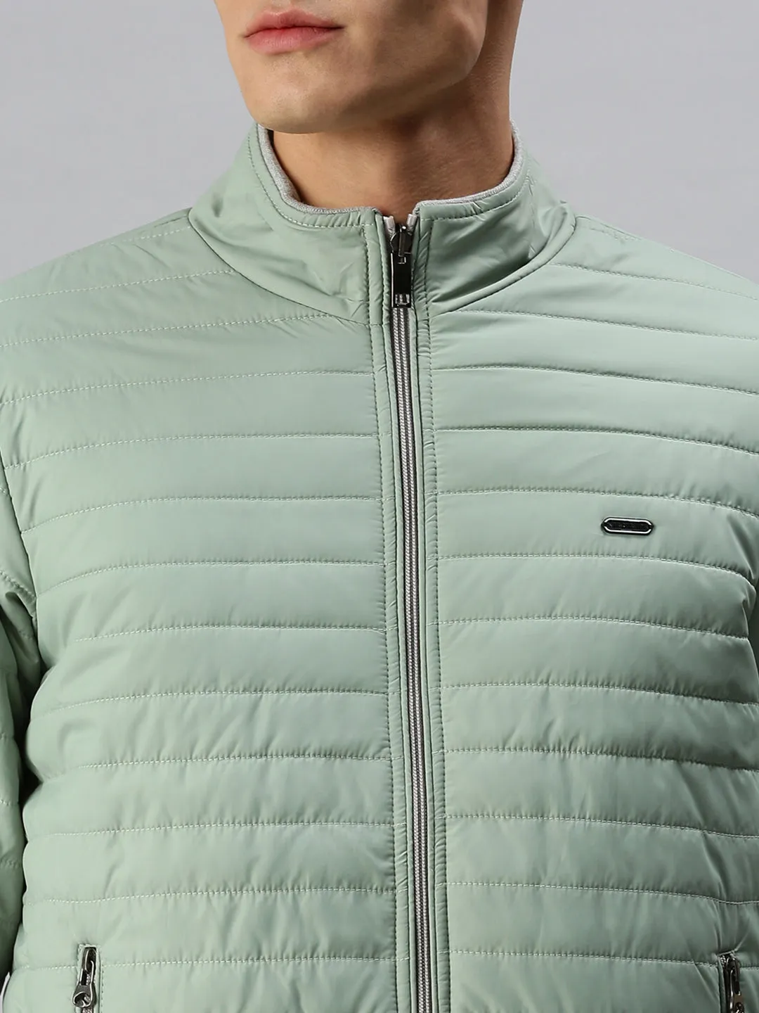 Men Green Striped Reversible Padded Jacket
