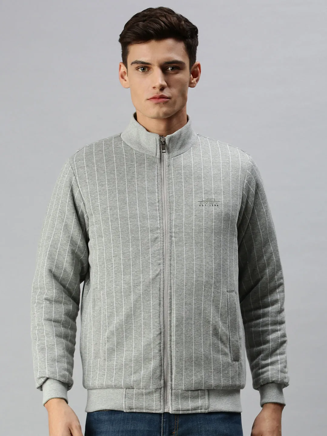 Men Green Striped Reversible Padded Jacket