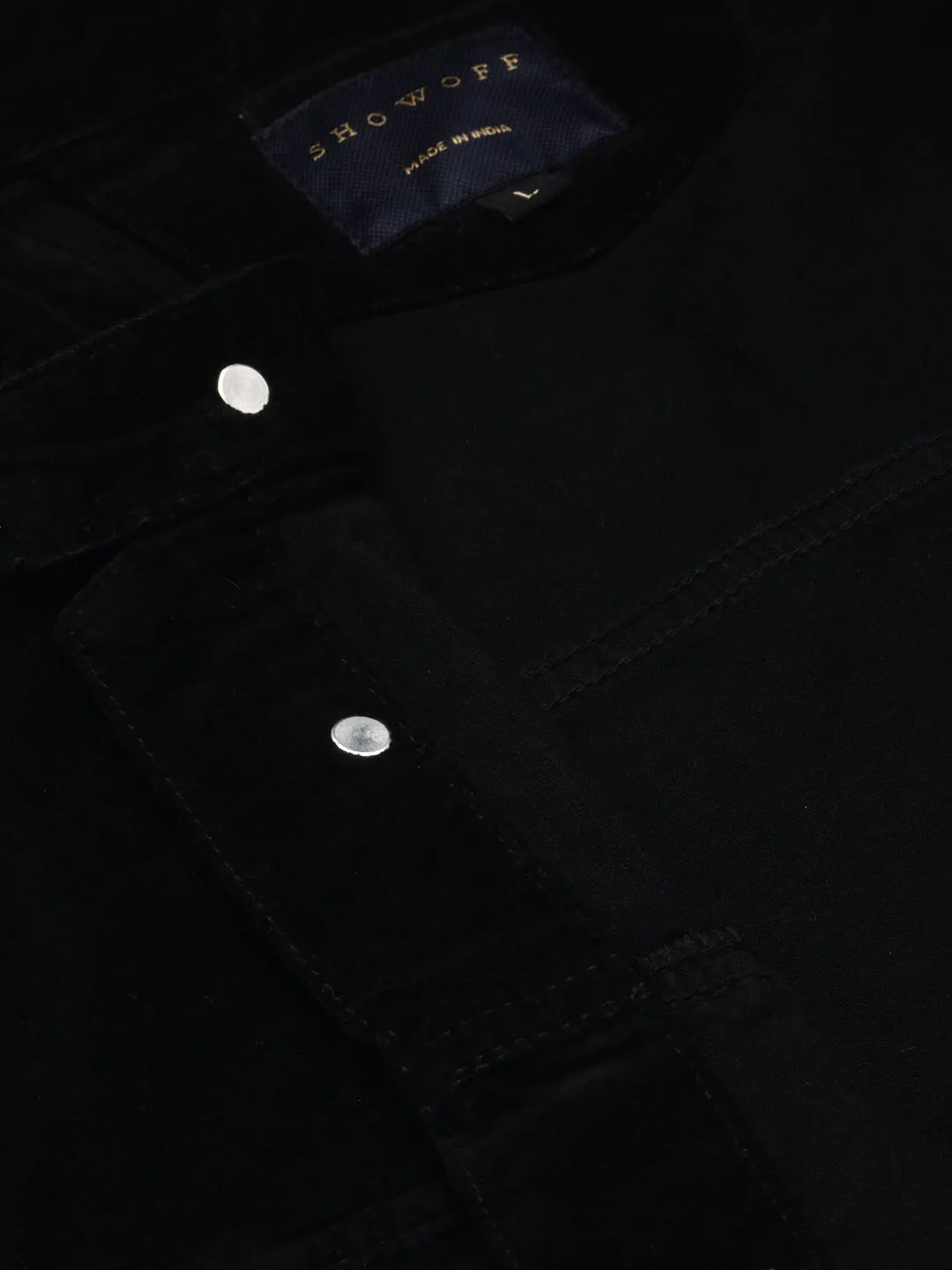 Men Mandarin Collar Solid Black Open Front Jacket
