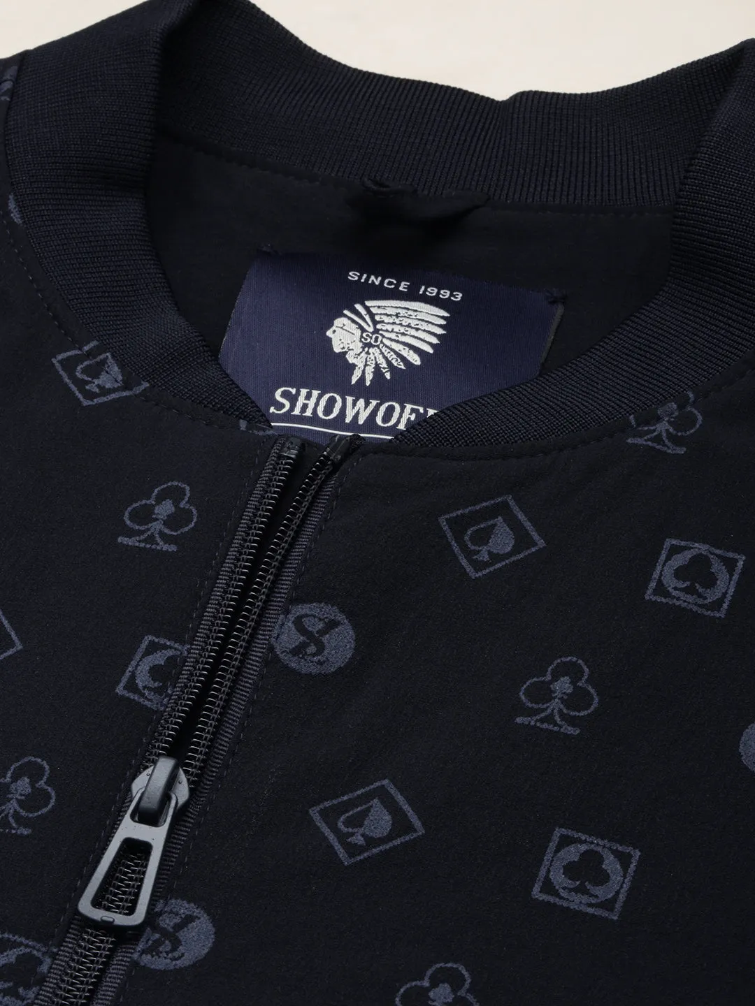 Men Mandarin Collar Solid Navy Blue Open Front Jacket