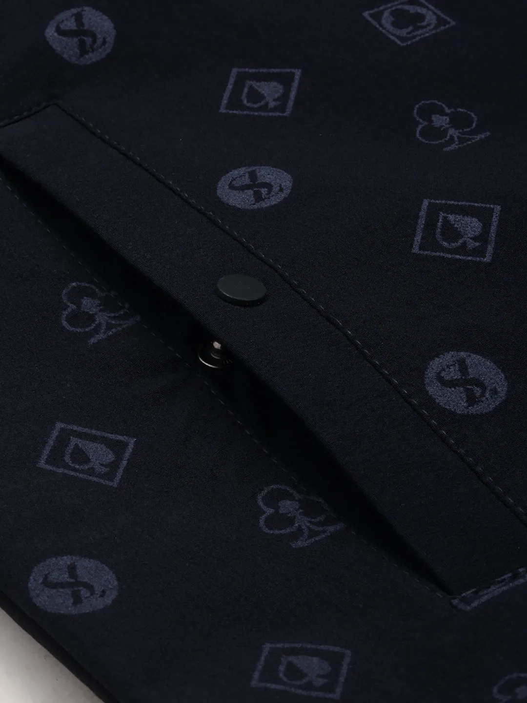 Men Mandarin Collar Solid Navy Blue Open Front Jacket