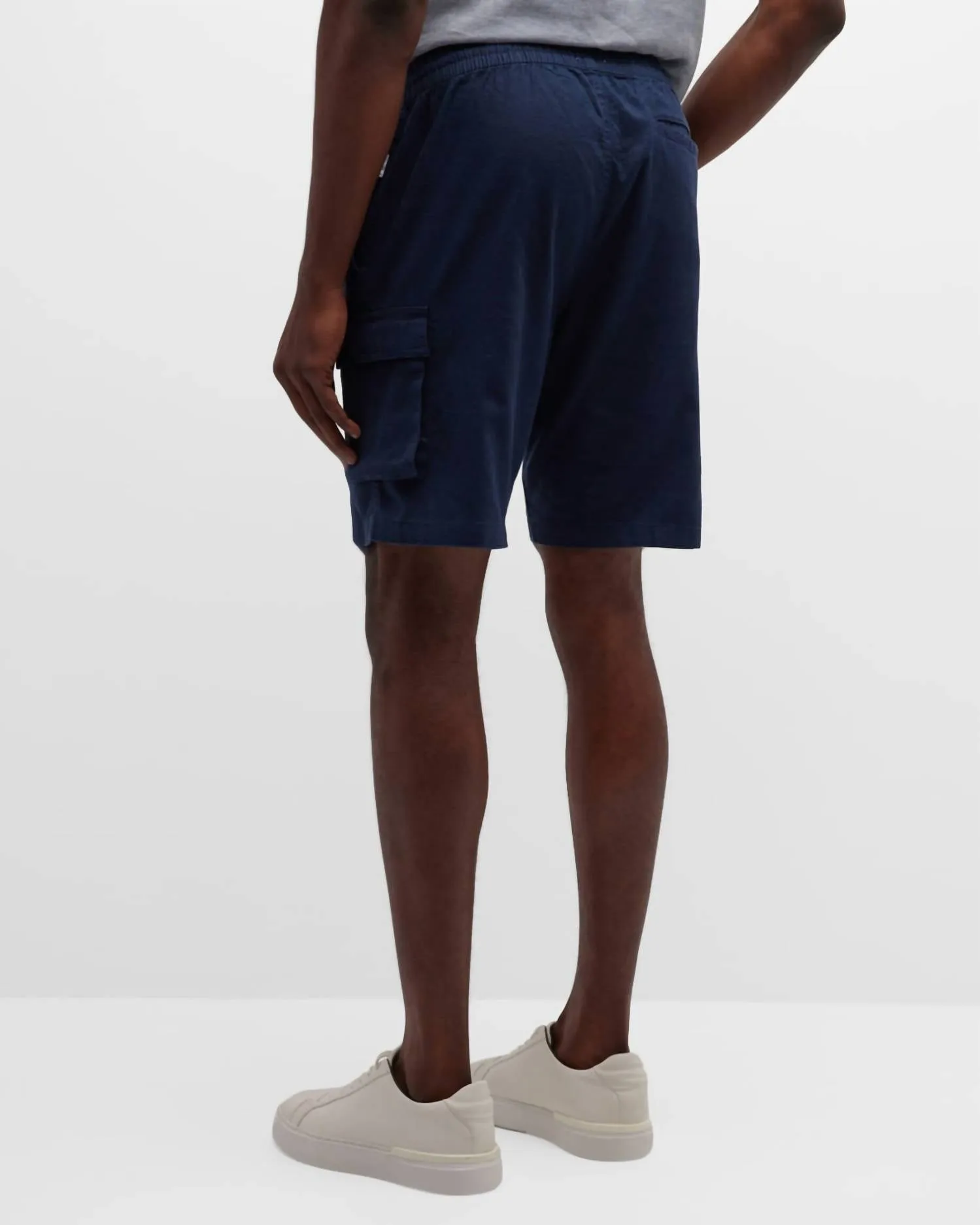 Men Stretch Linen Pull On Cargo Short In Deep Navy