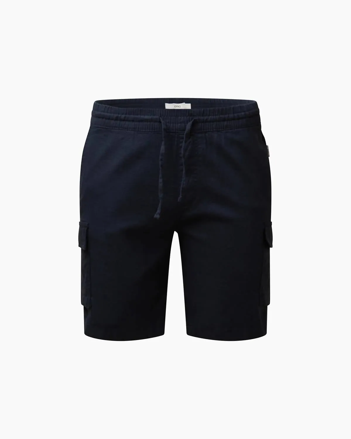 Men Stretch Linen Pull On Cargo Short In Deep Navy