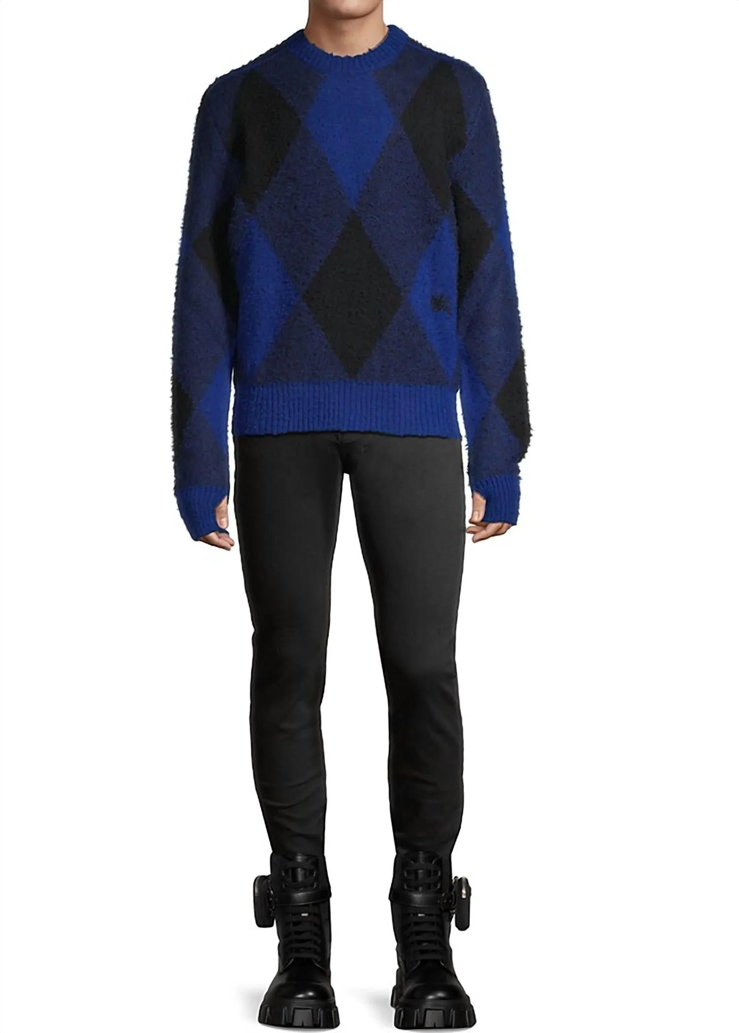 Men's Argyle Check Ekd Wool Pullover Sweater In Blue