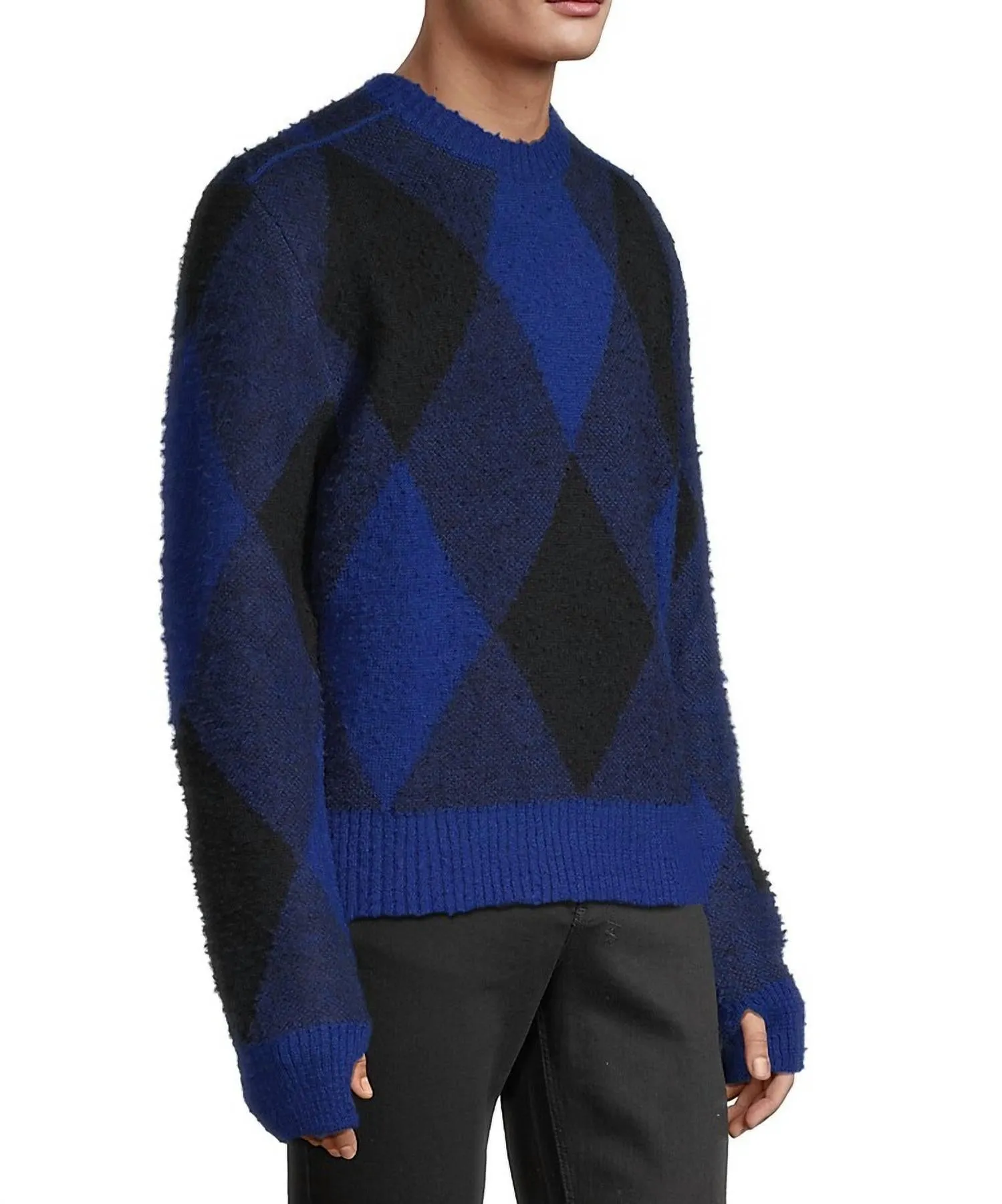 Men's Argyle Check Ekd Wool Pullover Sweater In Blue