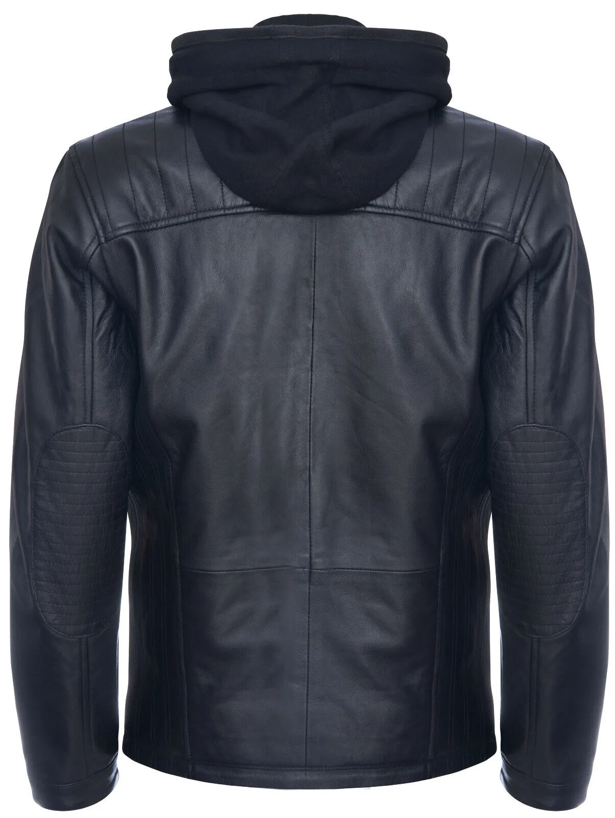 Mens Black Hooded Leather Biker Jacket-Salvador