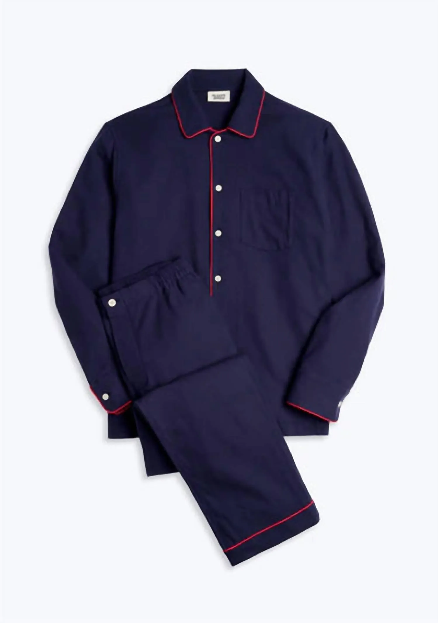 Men's Henry Pajama Set In Navy/red Piping Flannel