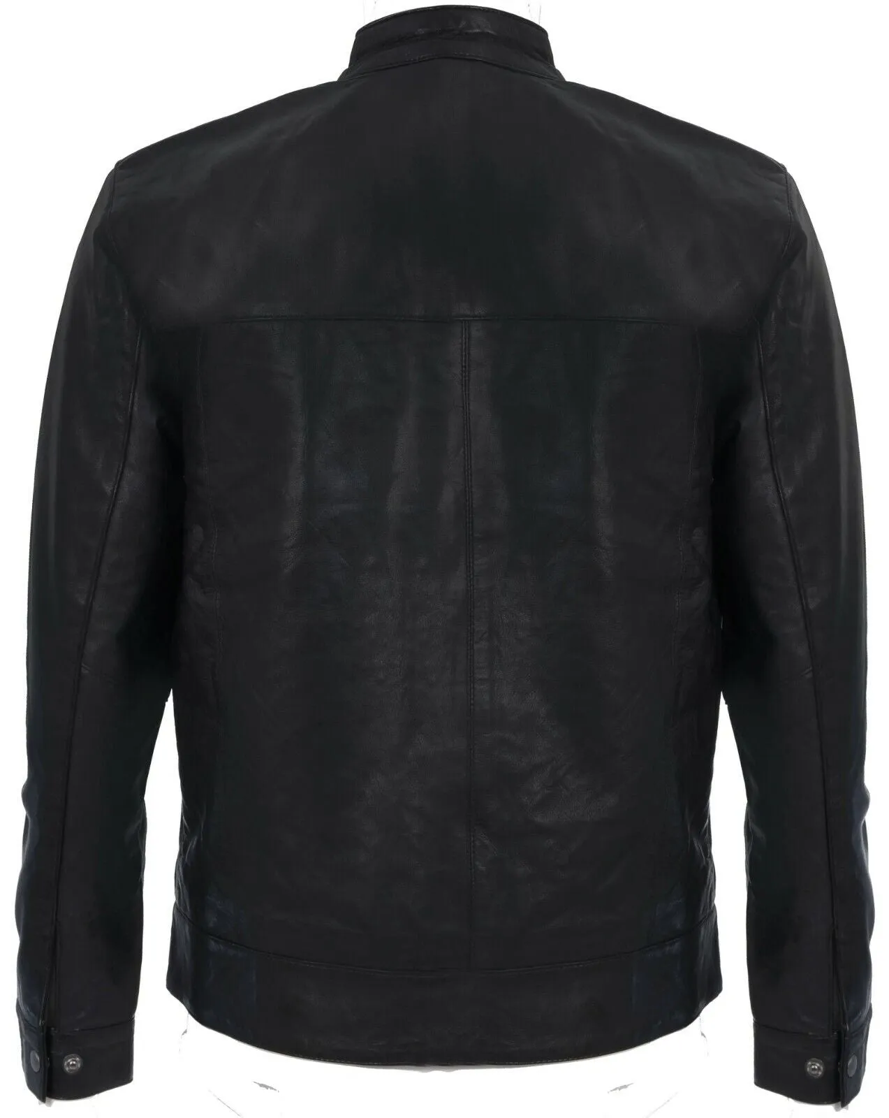 Mens Leather Mandarin Collar Black Biker Jacket