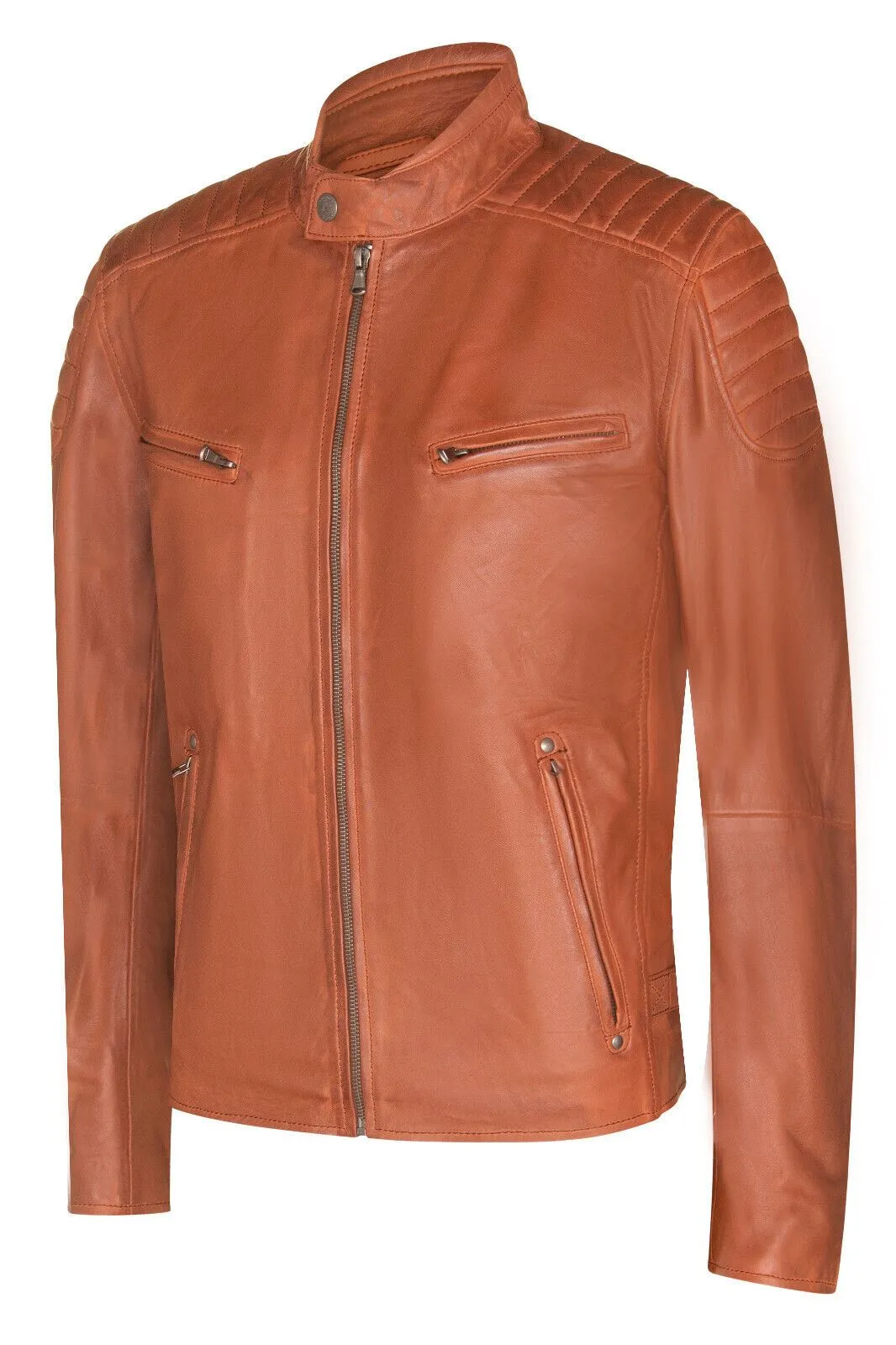 Mens Leather Quilted Biker Jacket - Berlin