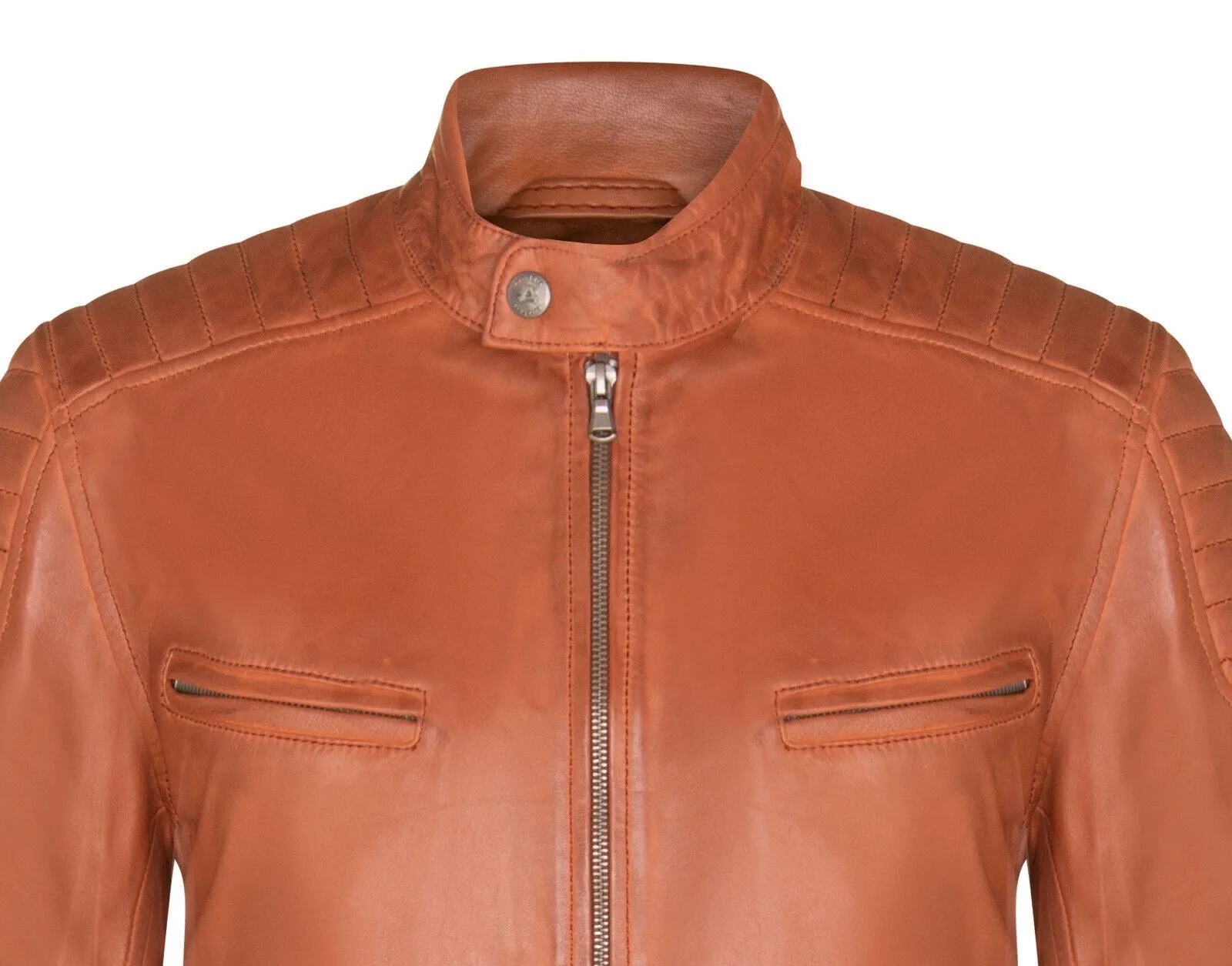 Mens Leather Quilted Biker Jacket - Berlin