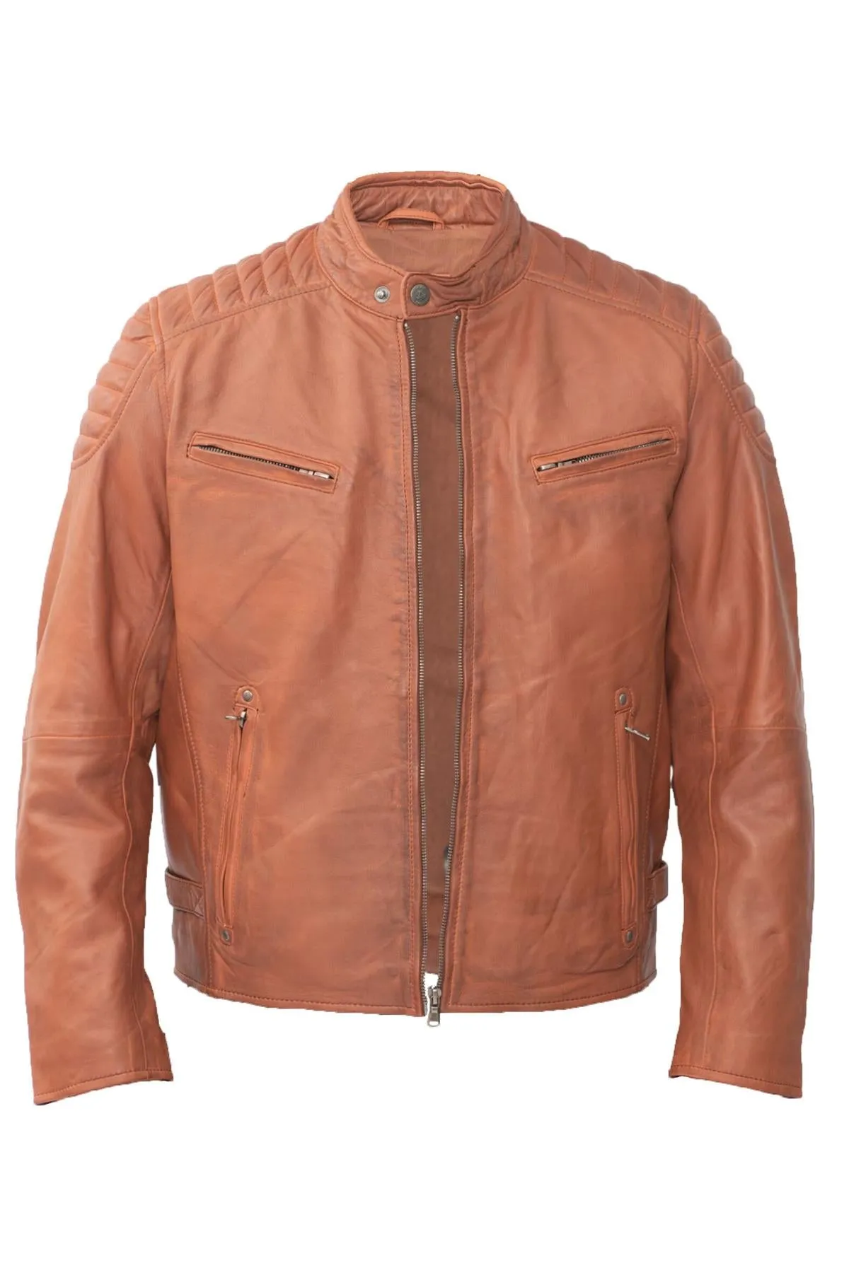Mens Leather Quilted Biker Jacket - Berlin