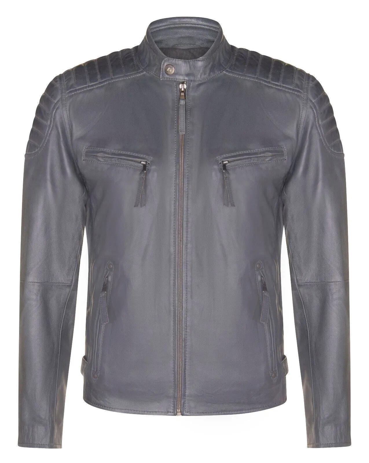 Mens Leather Quilted Biker Jacket - Berlin