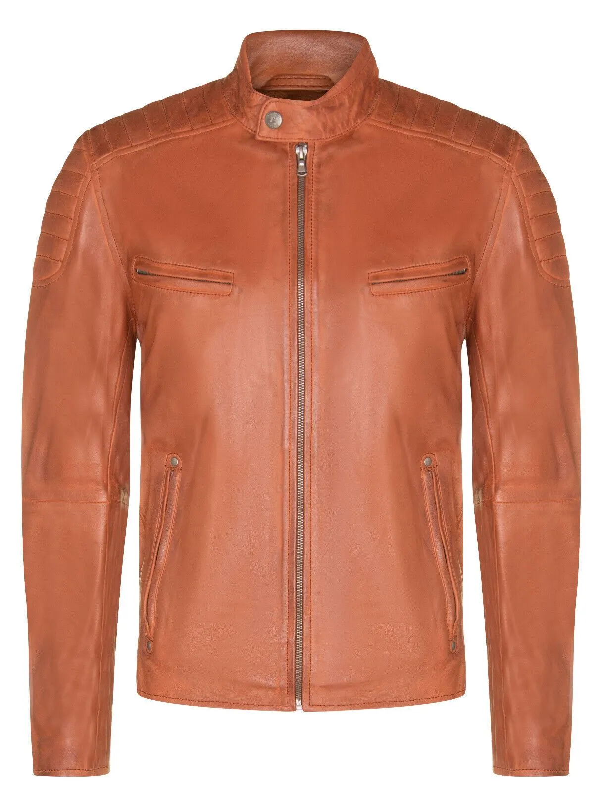 Mens Leather Quilted Biker Jacket - Berlin