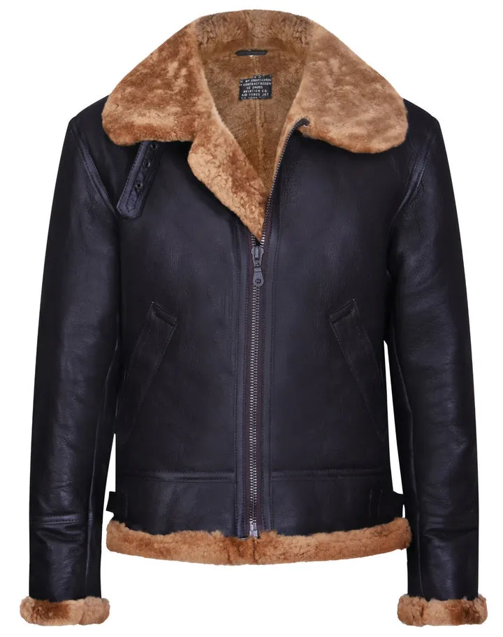 Men's Pilot B3 Flying Shearling Sheepskin WWII Bomber Aviator Jacket