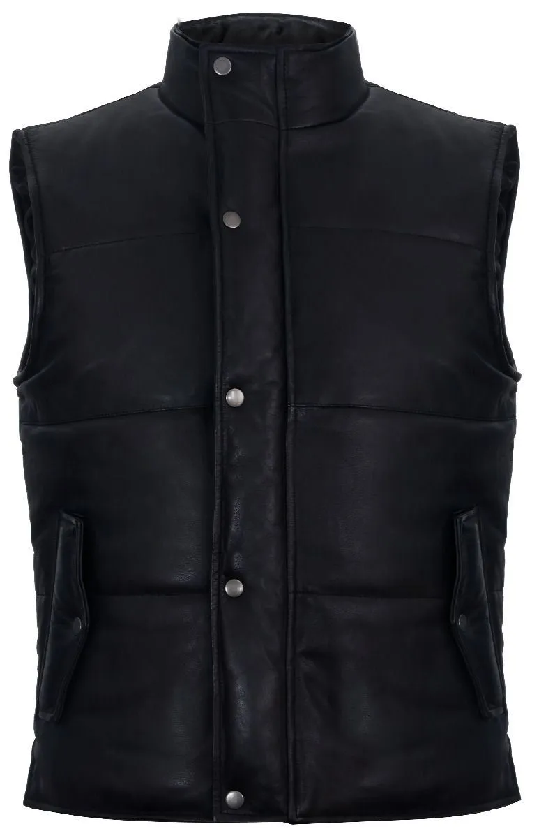 Mens Puffer Warmer Waistcoat Sleeveless Padded Leather Jacket
