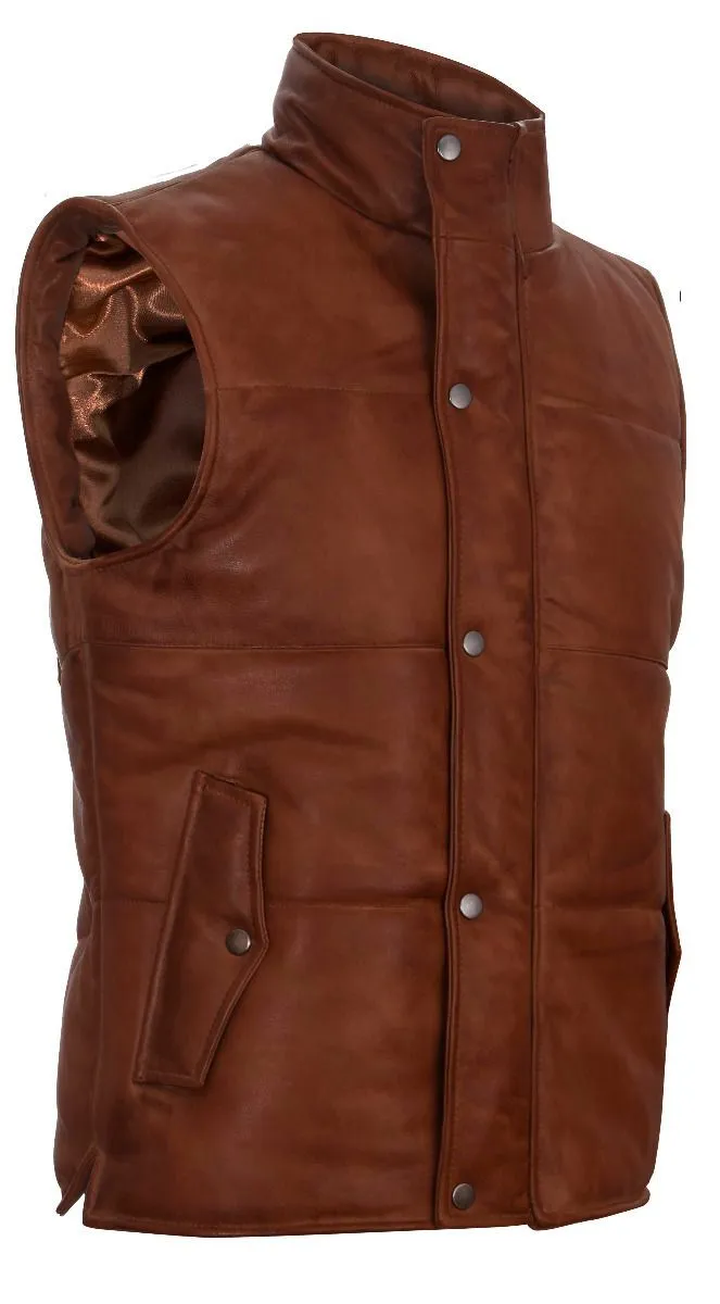 Mens Puffer Warmer Waistcoat Sleeveless Padded Leather Jacket