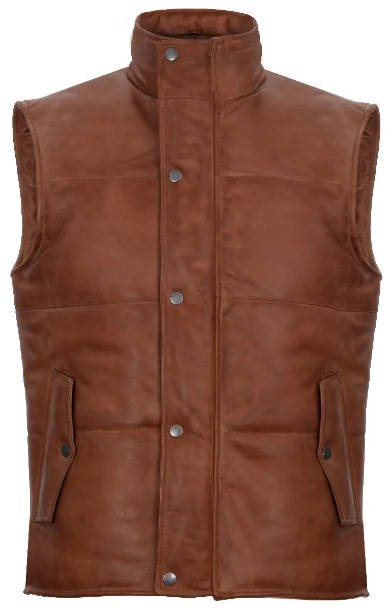 Mens Puffer Warmer Waistcoat Sleeveless Padded Leather Jacket