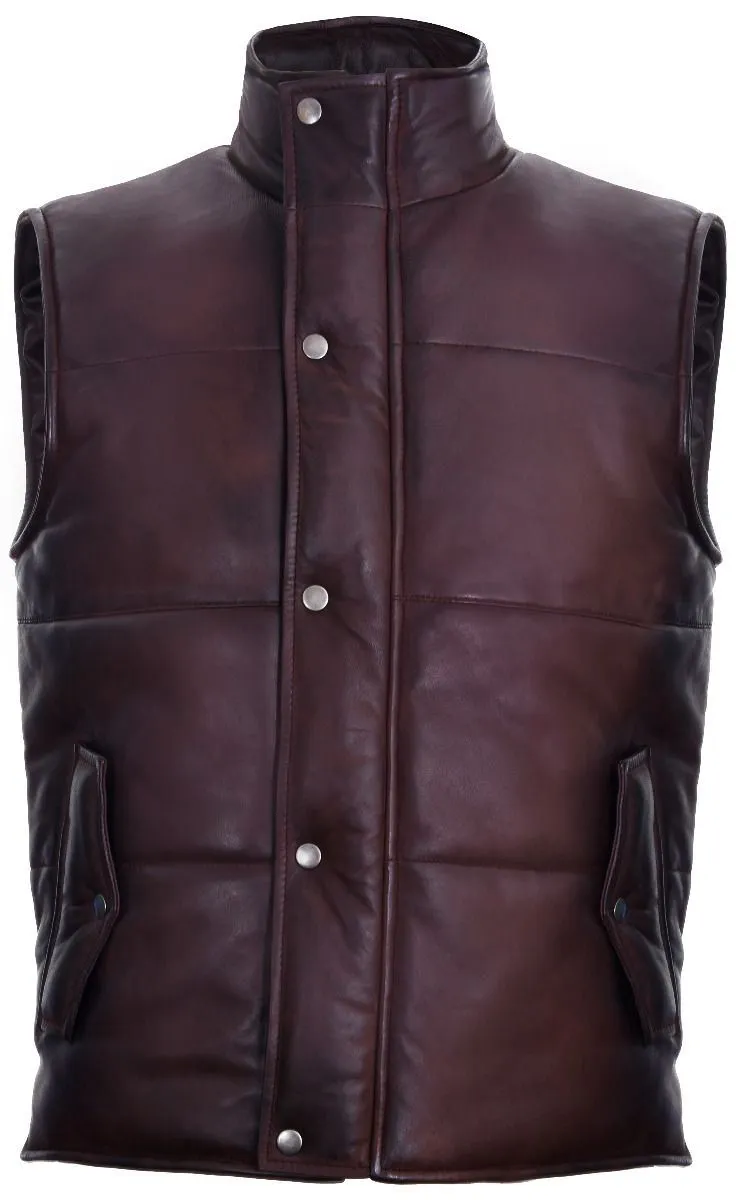 Mens Puffer Warmer Waistcoat Sleeveless Padded Leather Jacket