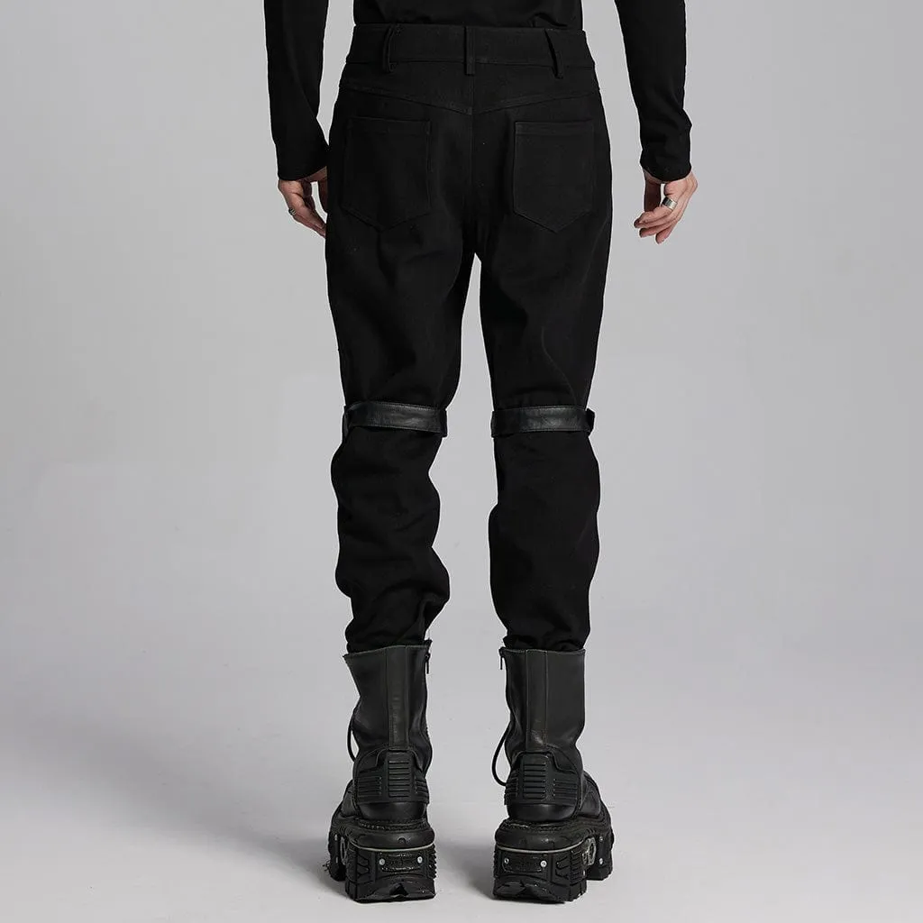 Men's Punk Buckle-up Eyelets Ring Pants