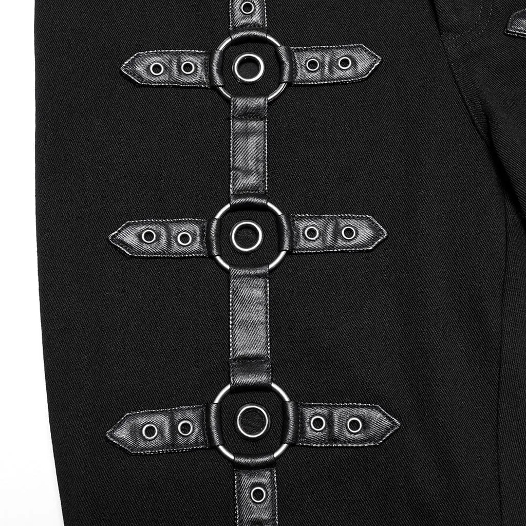 Men's Punk Buckle-up Eyelets Ring Pants