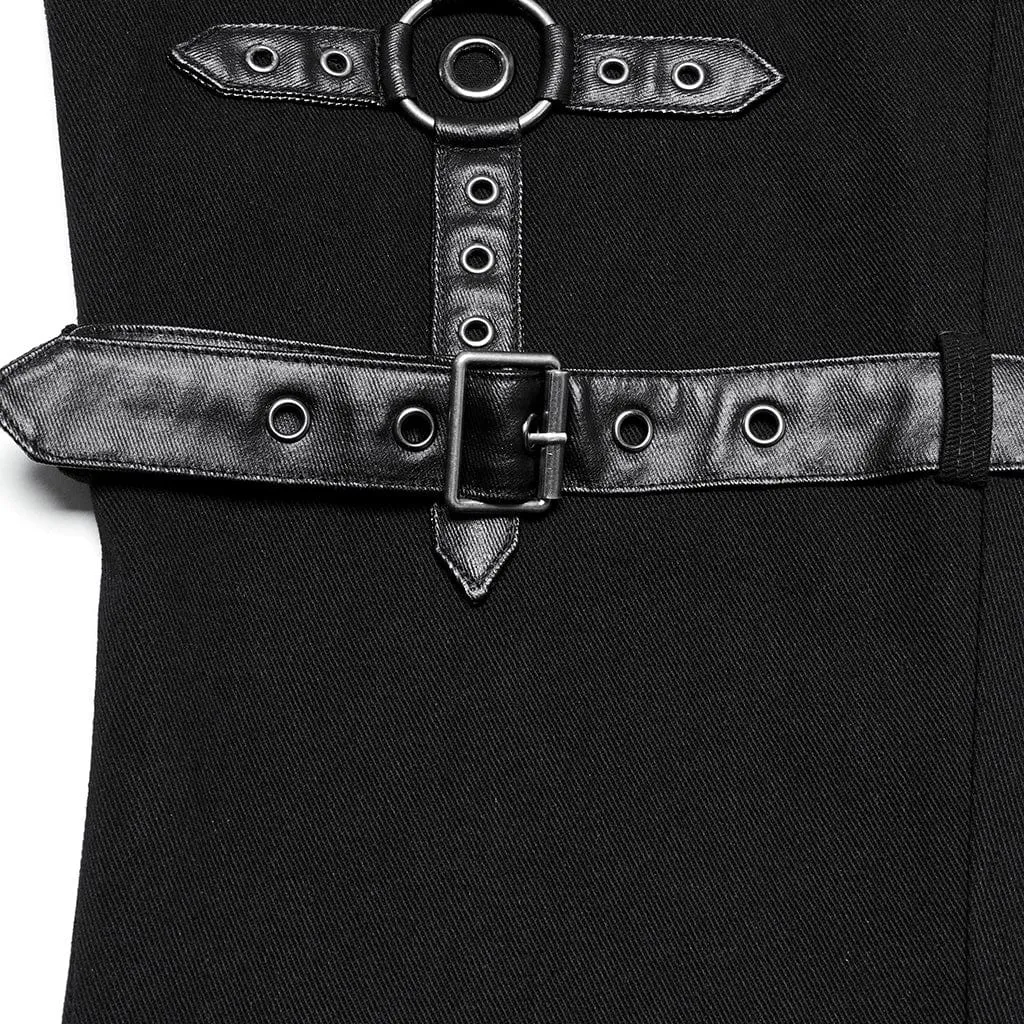 Men's Punk Buckle-up Eyelets Ring Pants