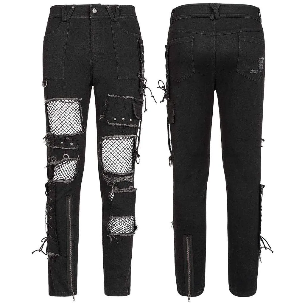 Men's Punk Strappy Splice Cutout Pants