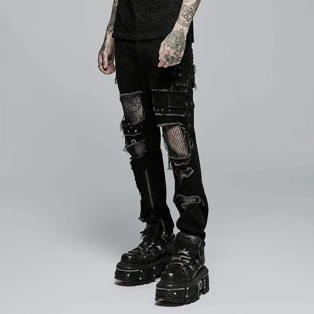 Men's Punk Strappy Splice Cutout Pants