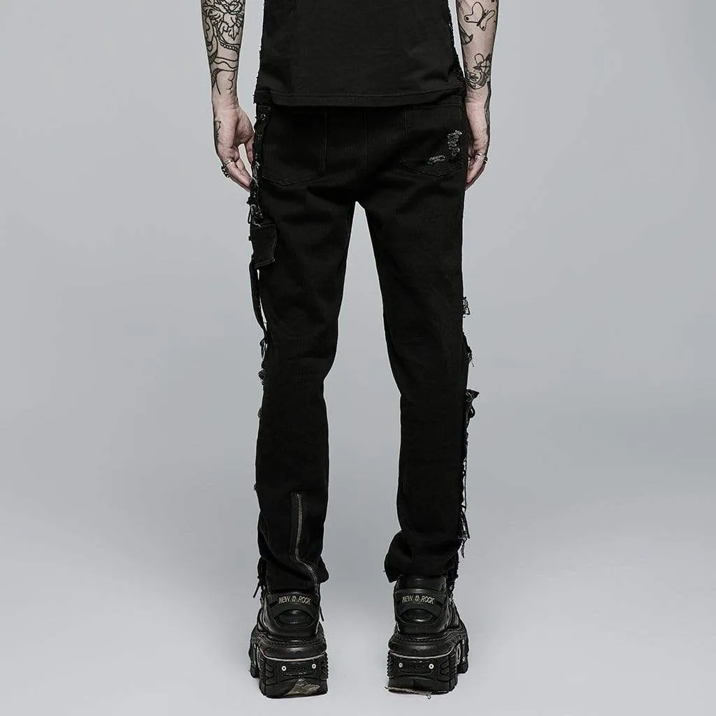 Men's Punk Strappy Splice Cutout Pants