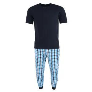 Men's V-Neck Top With Plaid Jogger Lounge Set