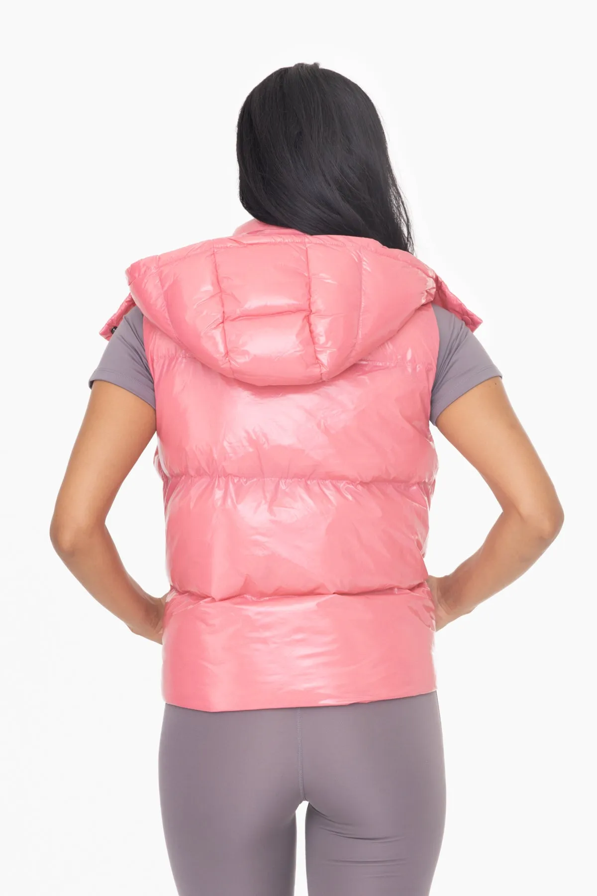 Mono B Cropped Glossy Faux Leather Hoodie Vest AJ7268