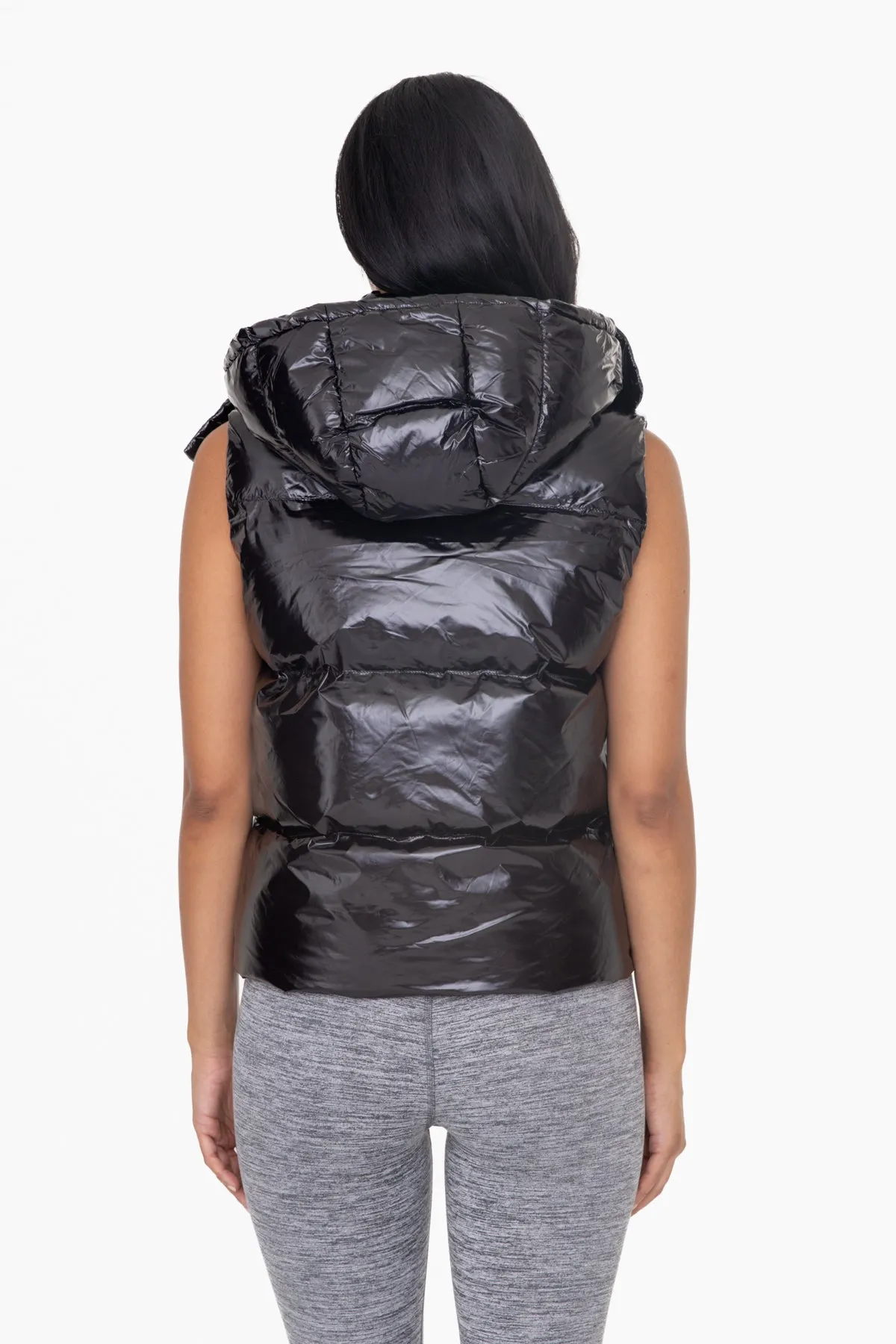 Mono B Cropped Glossy Faux Leather Hoodie Vest AJ7268