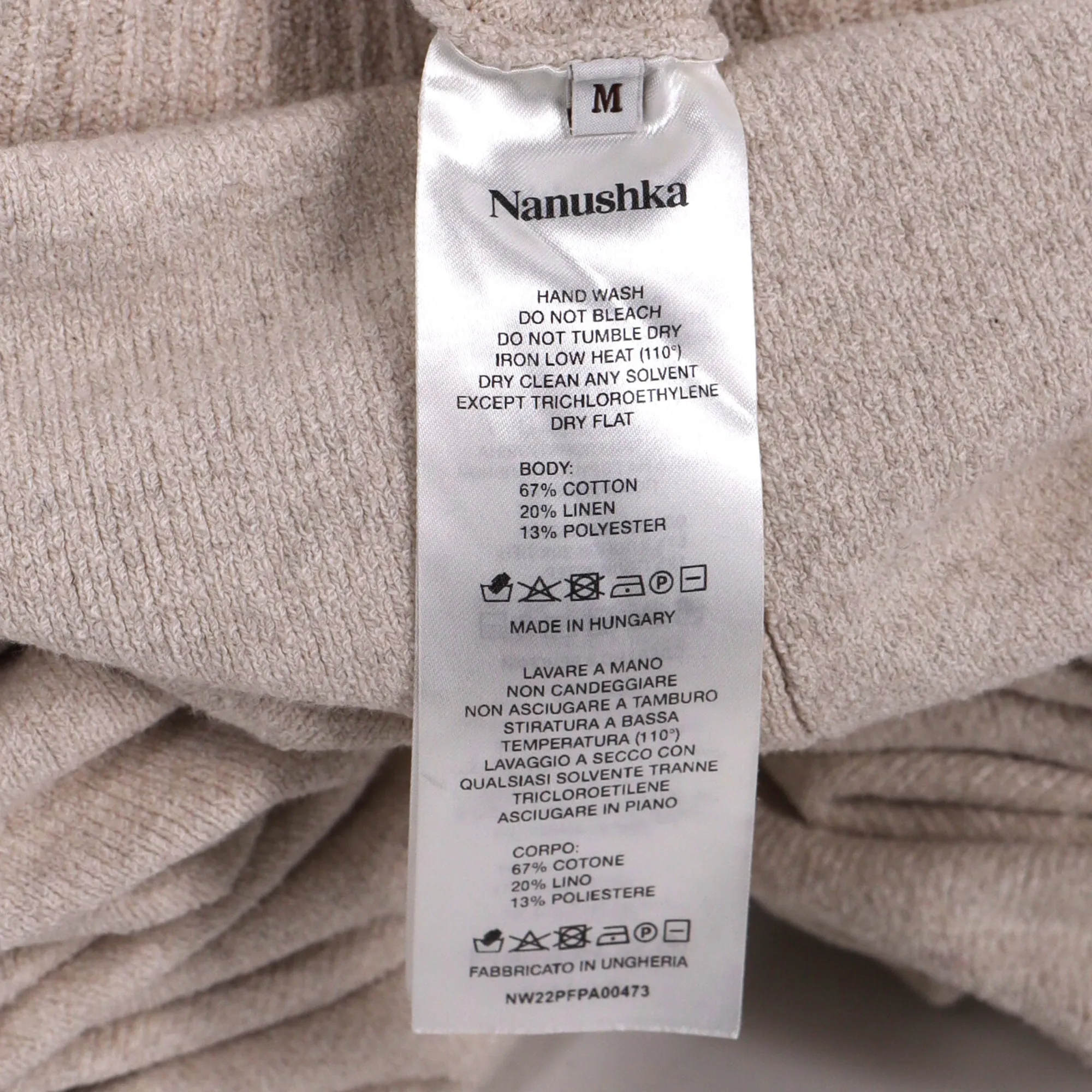Nanushka Knitted High-Waist Bell Pants in Beige Cotton