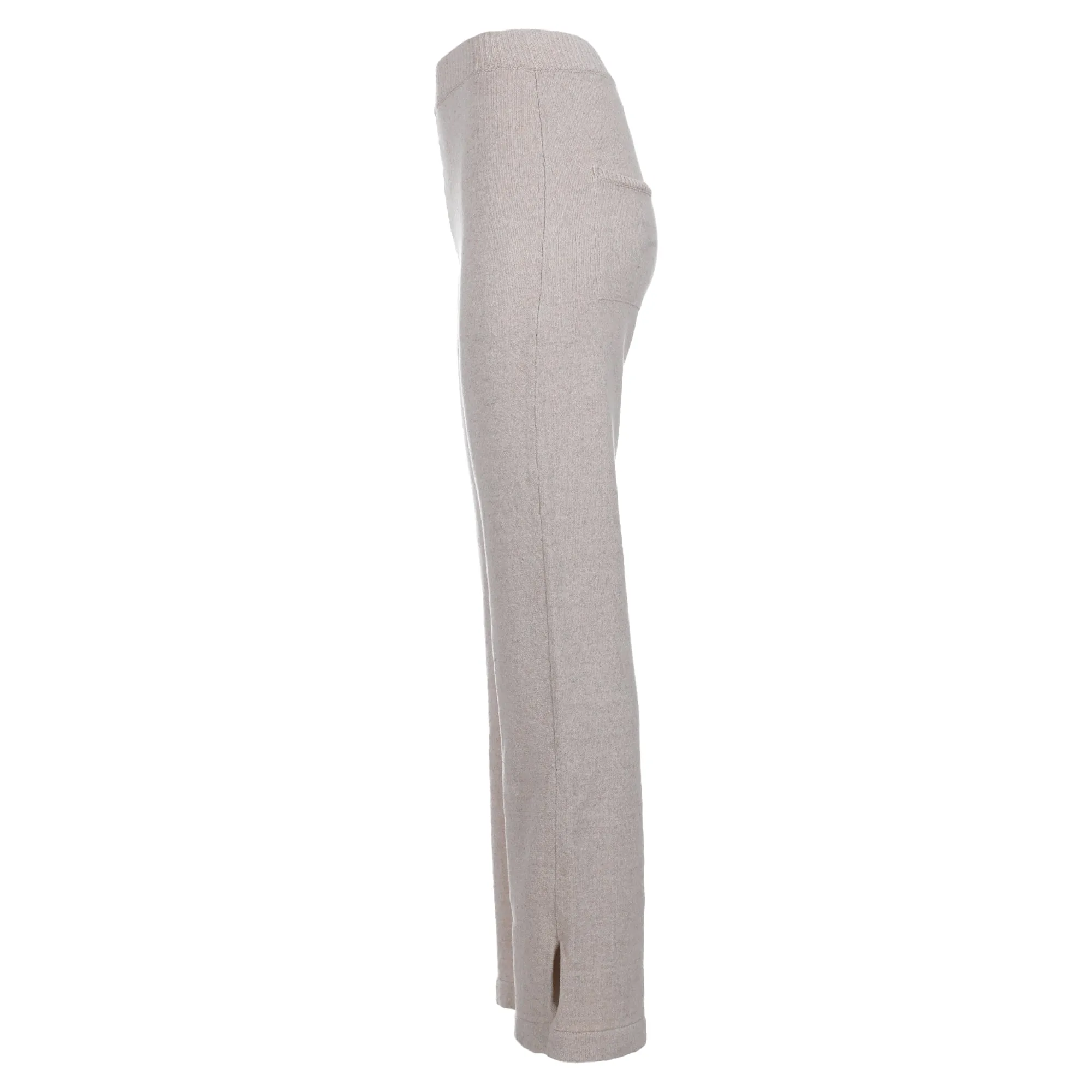 Nanushka Knitted High-Waist Bell Pants in Beige Cotton