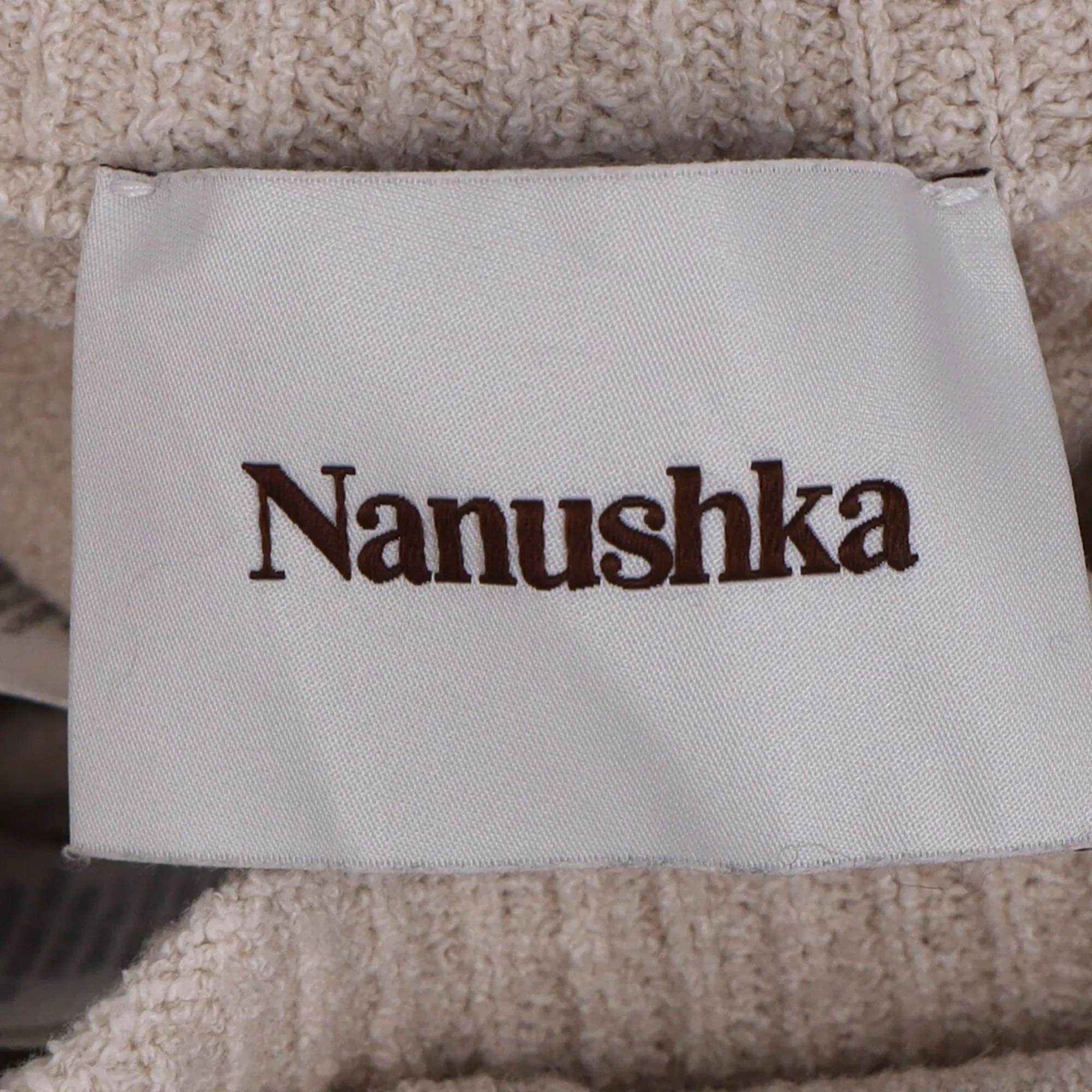 Nanushka Knitted High-Waist Bell Pants in Beige Cotton